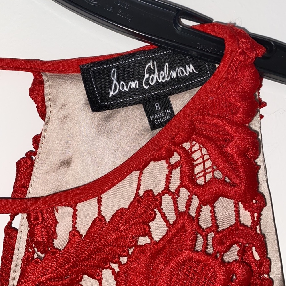 NWOT Sam Edelman Lace Sleeveless Shift Dress Red - Picture 4 of 6